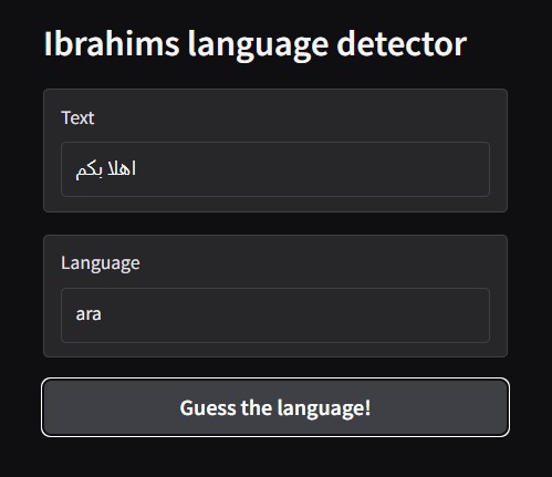 Language detector interface identifying Arabic text as ara