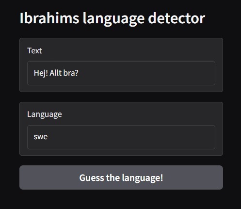 Language detector interface identifying Swedish text as swe